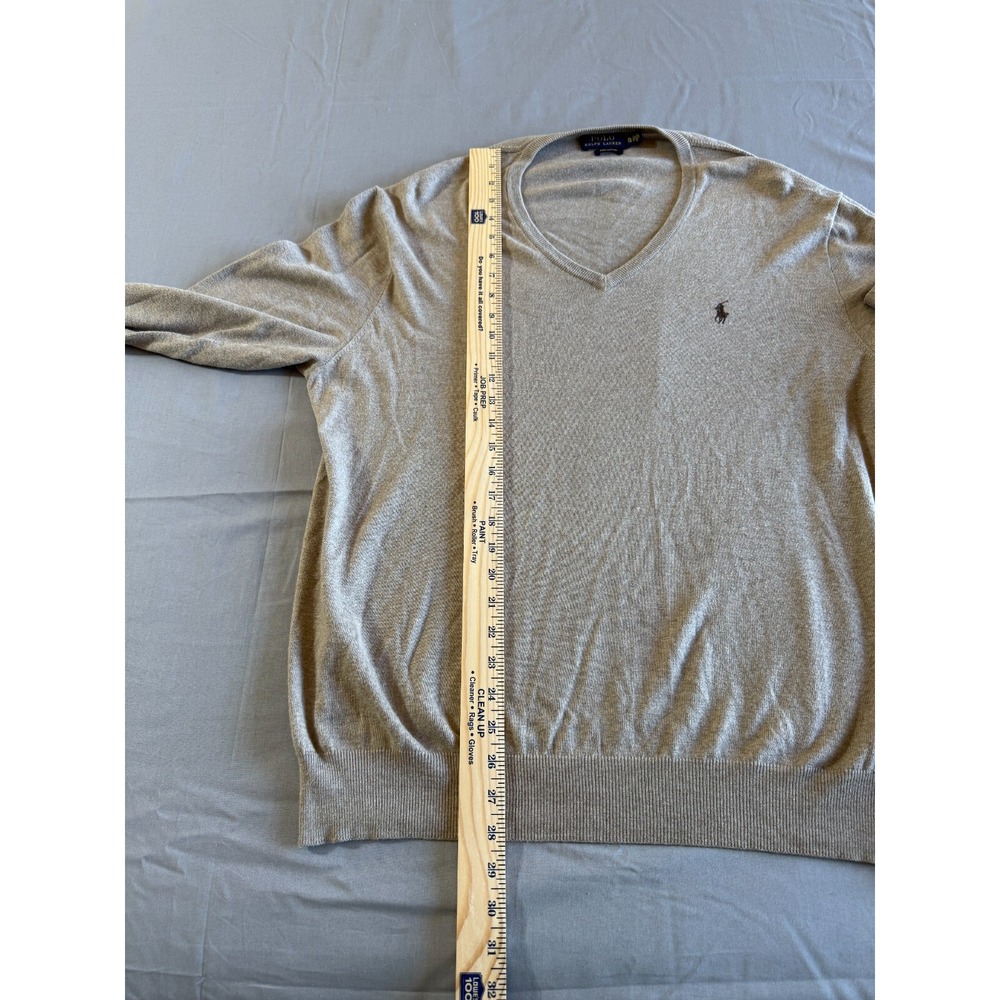VTG Polo Ralph Lauren Sweater XL 100% PIMA COTTON Tan Pullover V Neck Pony Mens - Picture 5 of 9
